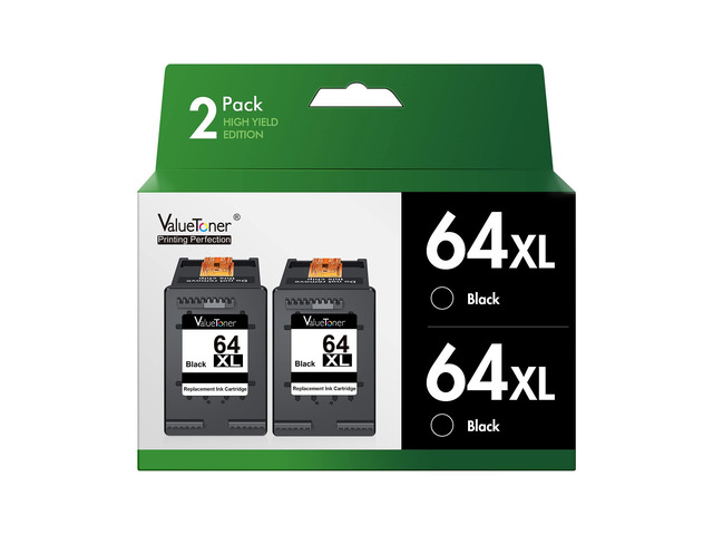 64XL Black Ink Cartridge Replacement for HP 64 Black Ink Cartridge (2 Pack) HP64 64XL Black Ink Cartridge for HP Printers Envy Photo 7855 7858 7975...