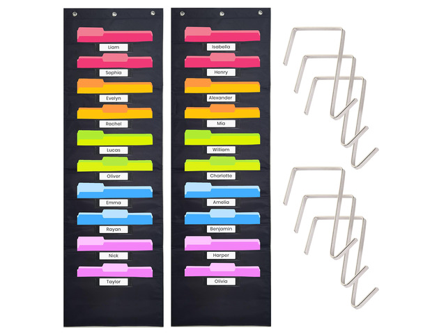 Storage Pocket Chart for Classroom, 10 Pocket Storage Organizer with 6 Over-Door Hangers, Hanging Wall Organizer for File Folders, School Mailbox,...