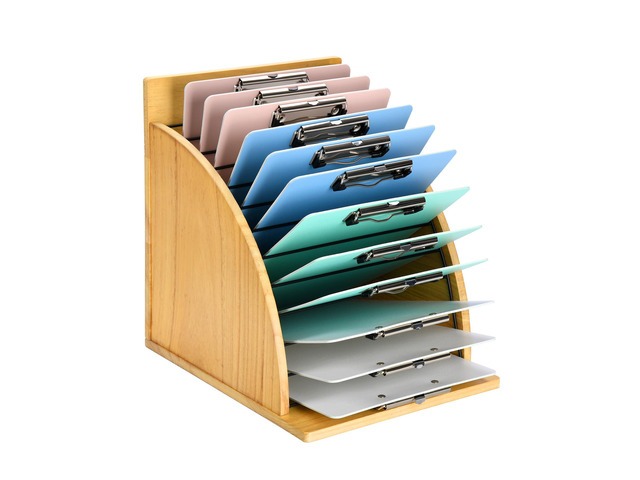 Clipboard Holder, Wooden Clipboard Organizer Storage with 12 Slots High-Rise Side Panels, Dual Carry Handles, Teacher Organization for Classroom...