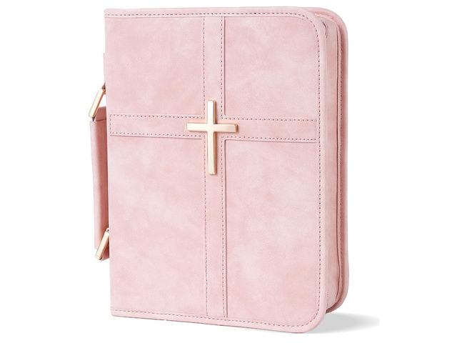 Vegan Leather Bible Cover Case, Bible Bag with Phone Pocket, Bible Case for Women, Christian Gift Box Packaging (Pink)