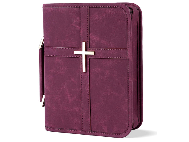Vegan Leather Bible Cover Case, Bible Bag with Phone Pocket, Bible Case for Women, Christian Gift Box Packaging (Red)
