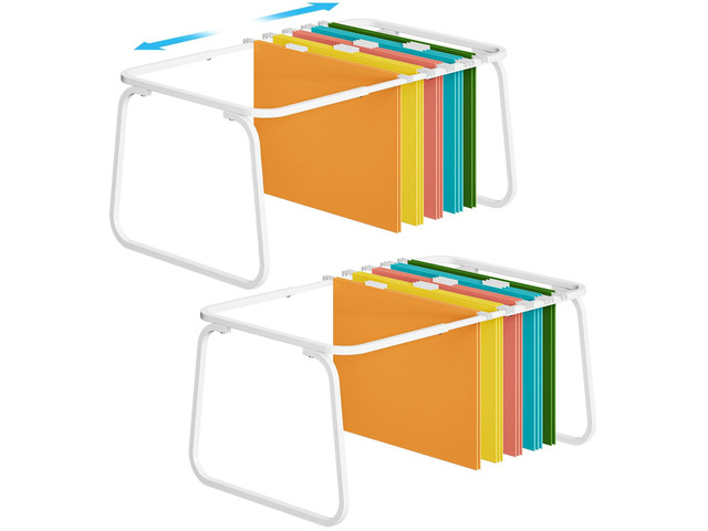 Hanging File Folder Frame, Adjustable Letter Size File Holder 16-25 Inches, Metal File Cabinet Rails for Office, Home, School, 2P(White)