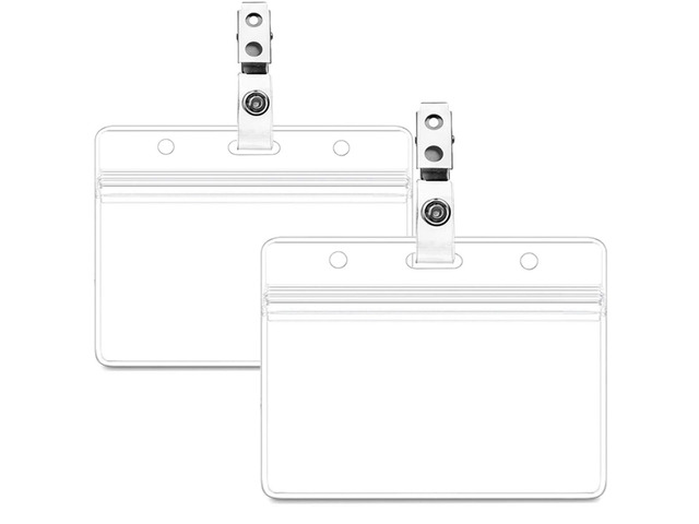 100 Pack Waterproof Horizontal ID Badge Holder Horizontal Clear PVC Name Holder Tags with Badge Clip Straps (100 Pack,)