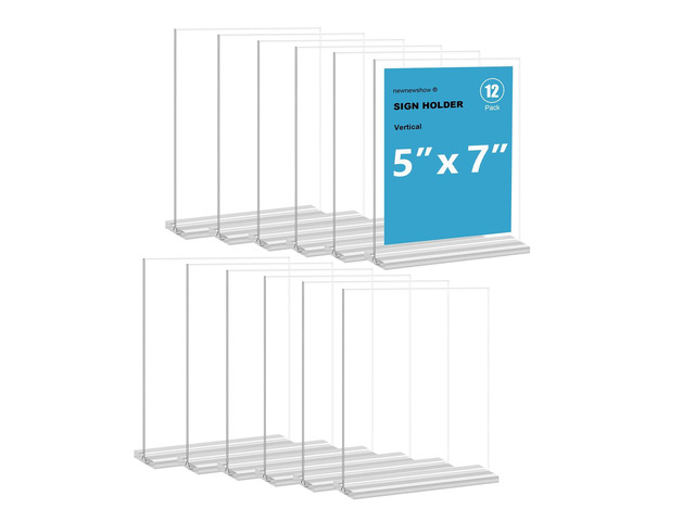 5x7 Acrylic Sign Holder 12 Pack, Double-Sided Display Stand, Plastic Card Holder for Business, Office, Party