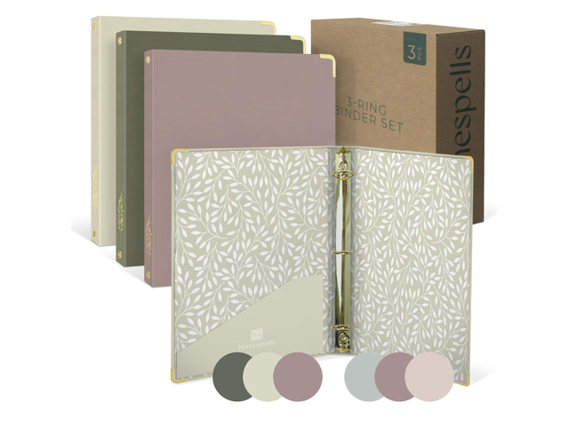3 Ring Binder 1-Inch Rings 3-Pack of Cute Binders with Pockets, Gold-Foil & Metal Corners 1 Inch Binders 3 Ring Cute for School, Office & Work ...