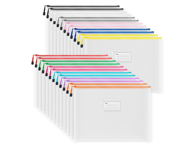 24pcs Extra Large Mesh Zipper Pouch Bags 16.9x12 Inches Board Game Storage, A3 Plastic Zip File Bag with Label Pocket for Office, Large Mesh Bags...