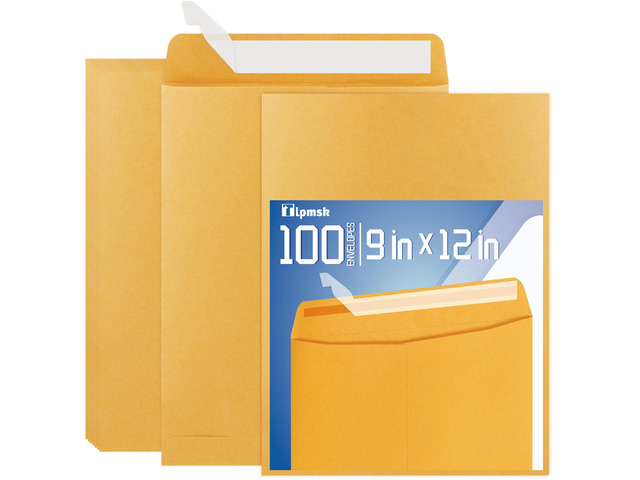 9x12 Catalog Mailing Envelopes - 100 Count, Self Seal Stay Flat Brown Kraft Envelopes, Heavy Duty Shipping Mailers for Documents, Photos & Letters,...