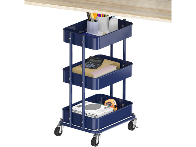 3-Tier Utility Cart, Low 24' Height Fits Under Desk, Navy Compact & Lower Height Great for Under-Desk Space-Saving Storage for Home Office, Dining...
