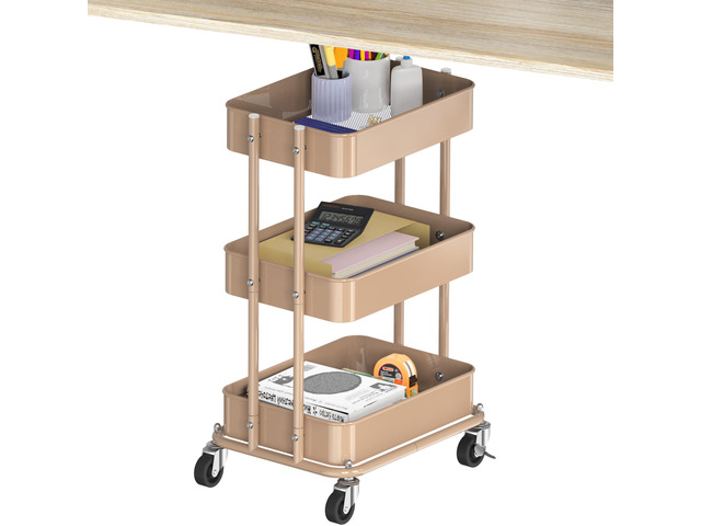 3-Tier Utility Cart, Low 24' Height Fits Under Desk, Khaki Compact & Lower Height Great for Under-Desk Space-Saving Storage for Home Office, Dining...