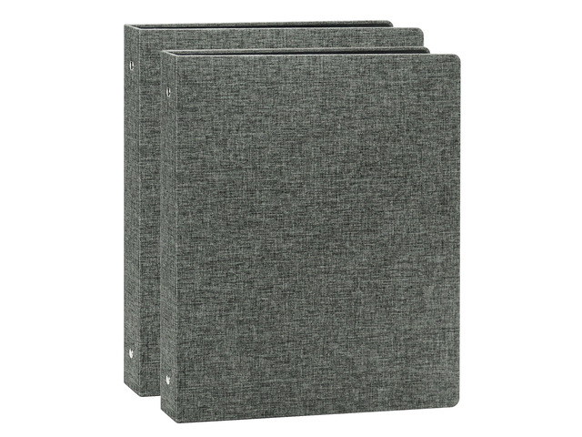 Linen 3 Ring Binder 1 Inch, Letter Size, 2 Pack, DarkGrey Round rings, 8.5'' x 11'' paper, school office home, recipe binder, dual pockets