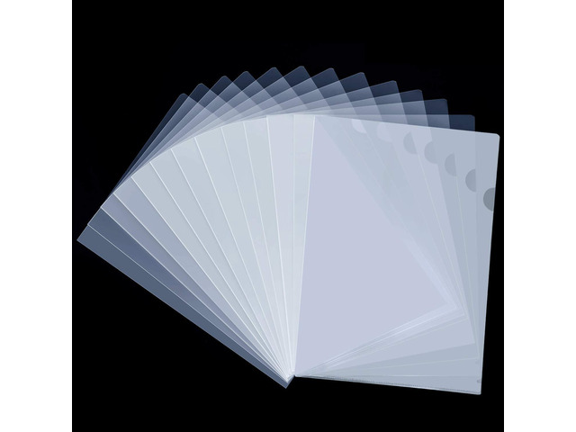 Plastic Clear Document Folders - 100 Pack, L-Type Folders Copy Safe Project Pockets, for Letter Size Sheets, Transparent Color