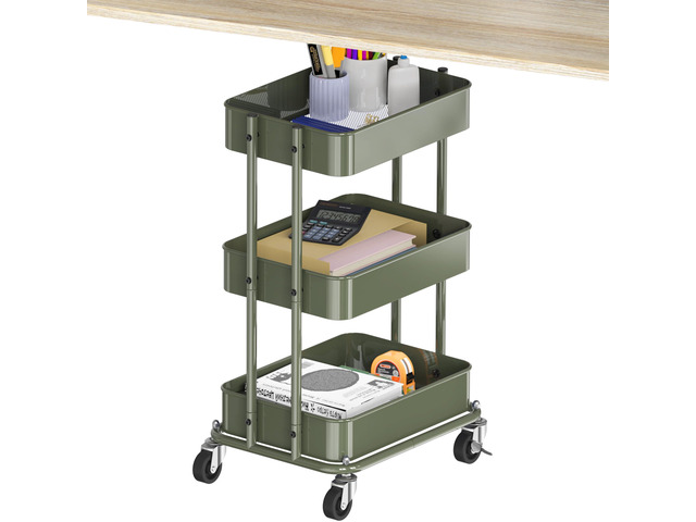 3-Tier Utility Cart, Low 24' Height Fits Under Desk, Green Compact & Lower Height Great for Under-Desk Space-Saving Storage for Home Office, Dining...