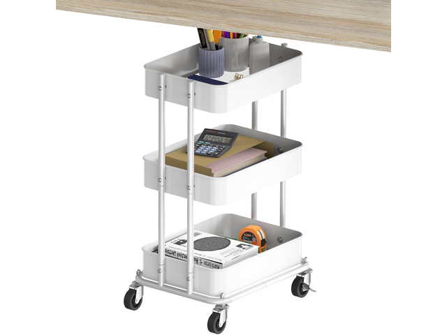 3-Tier Utility Cart, Low 24' Height Fits Under Desk, White Compact & Lower Height Great for Under-Desk Space-Saving Storage for Home Office, Dining...