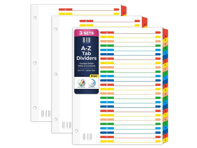 Alphabet Binder Dividers for 3-Ring Binder, A-Z Tabs, Bright, 3 Sets Customizable Table of Contents, Multicolor Tabs, Reinforced Holes, Letter...