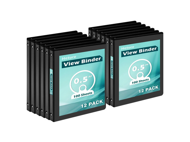 3 Ring Binder 0.5 Inch 12 Pack, 0.5' Clear View Round Ring Binders, PVC-Free, Holds for 100 Sheets 8.5'x 11' US Letter Size Paper, 1/2 in Durable...