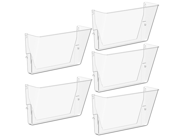 Single Pocke Wall Mount File Holder Organizer (Clear, 5 Pack) Acrylic Hanging Wall Organizer, Plastic Wall Mount Mails Magazines Organizer for...