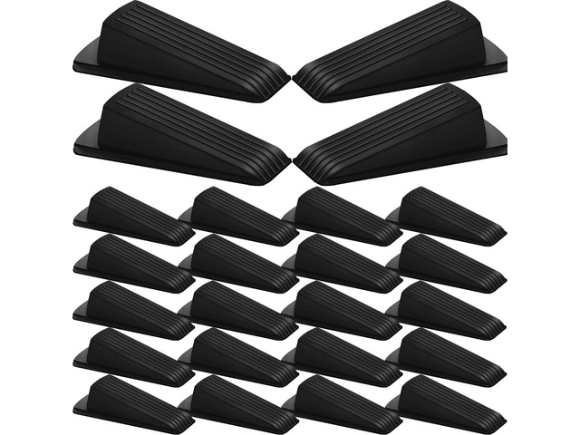 24 Pack Door Stoppers for Bottom of Door Rubber Door Stop Wedge Sturdy Stackable Door Stops for Floor Wall Carpet Heavy Duty Door, Black