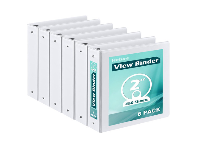 3 Ring Binder 2 Inch 6 Pack,2' Clear View with Round Rings, PVC-Free,Holds for 450 Sheets 8.5X 11 US Letter Size Paper, Durable White Binders...