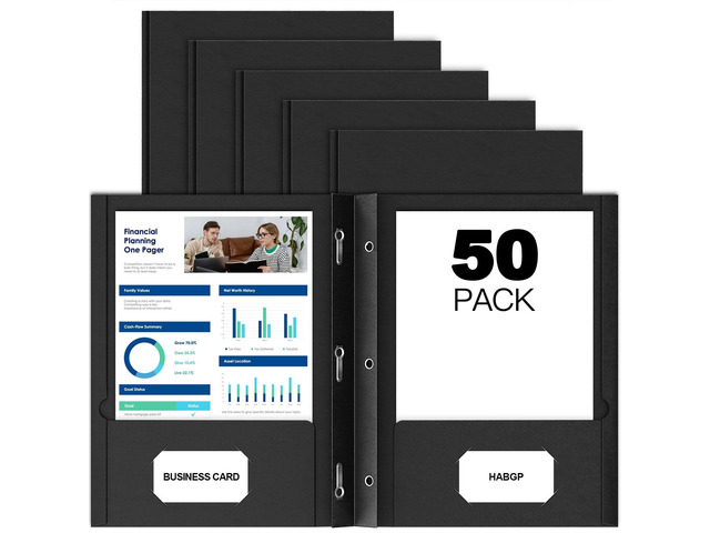 50 Pack Black Two Pocket Folder with Prongs, Paper Folders with Pockets Business Card Holder, Folders with Pocket, Fit Letter Size, Organizing...