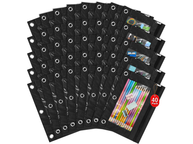 38 Pack Pencil Pouch for 3 Ring Binder with Zipper, Black Pencil Pouches Pencil Bags for Classroom bulk Pencil Box Pencil Case for Storing School...