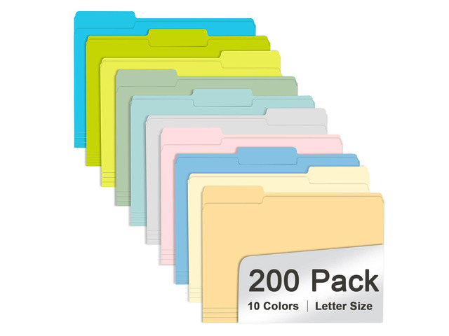 File Folder, 200 Pack Colored File Folders, 1/3 Cut Tab File Folder Letter Size, Filing Folders with Tabs for Office School Business Use, Assorted...