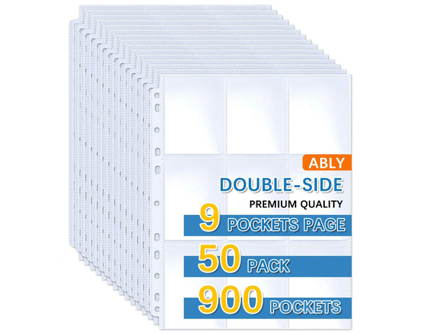900 Pocket Double Sided Card Sleeves, 9-Pocket, for 3 Ring Binder 50 pages, baseball card protector sheets for Pokemon, Skylanders, Top Trumps, fit...