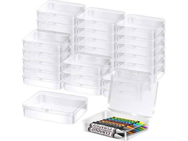 30 Pcs Plastic Crayon Box with Hinged Lid Clear Storage Containers Crayon Case for School Classroom Supplies (Clear)