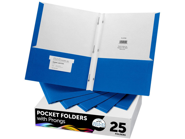 Two-Pocket Folders with 3-Prong Fasteners, Blue Color, 25-Pack, Durable Textured Paper, Matte Finish, Letter Sheet Size (EZ-92523)