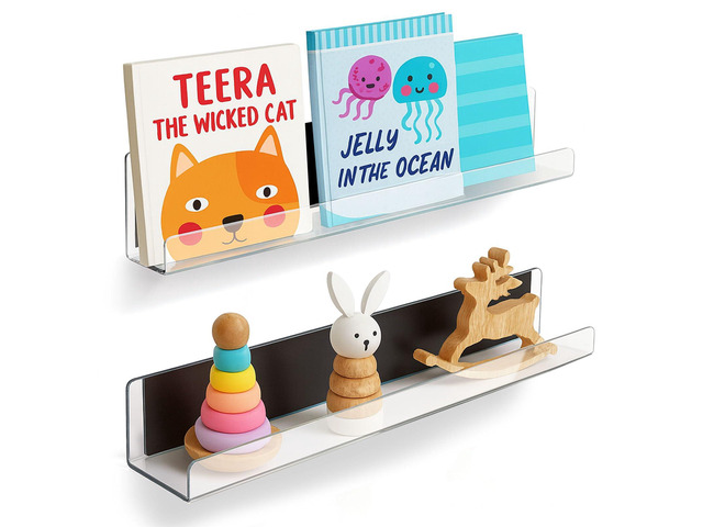 2 Pack Magnetic Book Shelf - Acrylic Reusable Display Panel for Whiteboards, Classrooms & Home, Adhesive-Free Storage with 11lb Capacity (Clear)