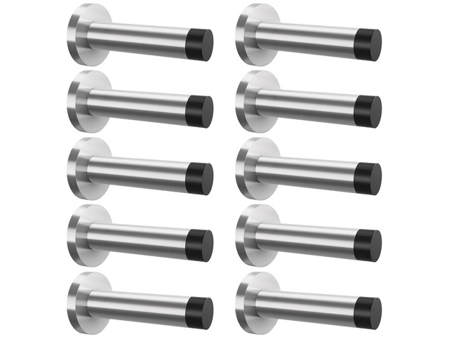 10Pcs Door Stop, 3.5 Inch Heavy Duty 304 Stainless Steel Door Stopper with Rubber Tips Bumper, Wall Mounted Door Holder Protection Sound Dampening,...