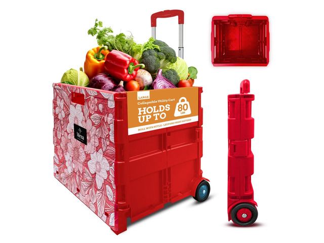 Ultra-Slim Rolling Collapsible Storage Pack-N-Roll Utility-carts, with Telescopic Handle, for Home, Garden, Shopping, Office, School use, Large,...