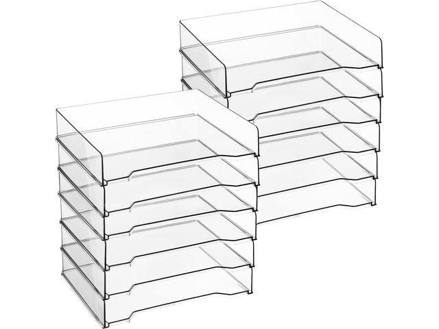 12 Pcs Stackable Letter Tray Plastic Paper Tray, Clear 13 x 9.5 x 2.6 In, Rectangular, Paper Holder, File Tray for Desktop Office Desk Drawers