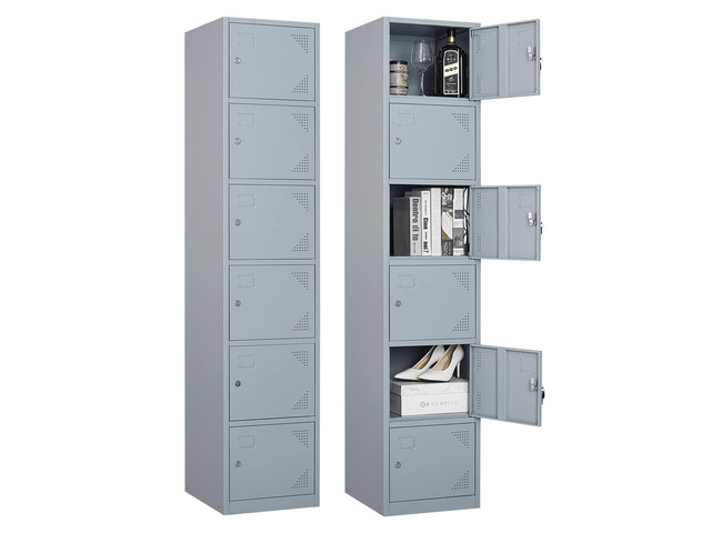 Metal Locker with 6 Doors, 71' Lockers for Employees Steel Storage Locker, Lockable Locker Cabinet for School, Gym, Home Office and GarageGrey