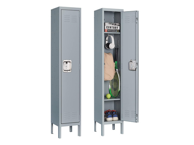 Metal Locker for Home, Dressing Room, Gym, 65.98' Steel Storage Lockers for Employees, Lockable Locker Cabinet with 1 Door (Grey)