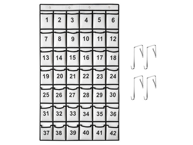 42 Pockets Numbered Classroom Pocket Chart for Cell Phones, Hanging Pocket Chart Storage for Classroom Phone Calculator Holder with 4 Hooks and 42...