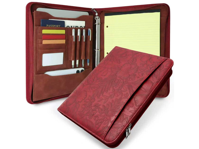 Zippered 3 Ring Portfolio Binder, Padfolio Organizer for Women Embossed faux leather organizer fits Letter/A4 pads and 13.9 in tablet, with card...