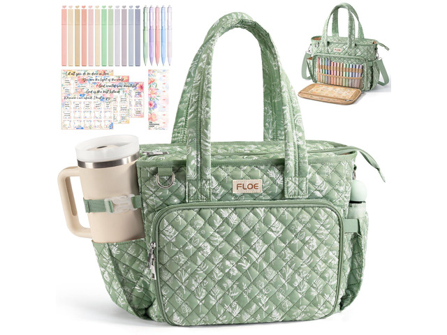 Large Bible Tote Bag for Women Bible Cover Case, Quilted Church Tote Bags Bible Study Supplies Journaling Kit Puffer Bible Carry Case w/Strap...