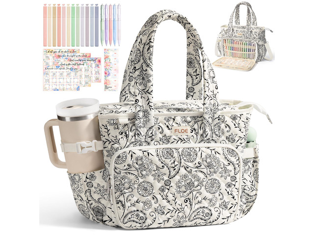 Large Bible Tote Bag for Women Bible Cover Case, Quilted Church Tote Bags Bible Study Supplies Journaling Kit Puffer Bible Carry Case w/Strap...