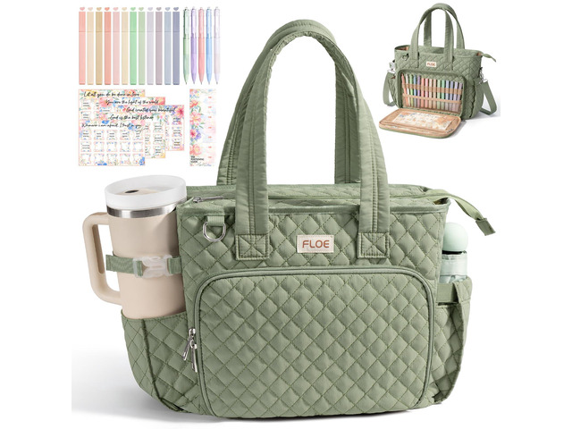 Large Bible Tote Bag for Women Bible Cover Case, Quilted Church Tote Bags Bible Study Supplies Journaling Kit Puffer Bible Carry Case w/Strap...
