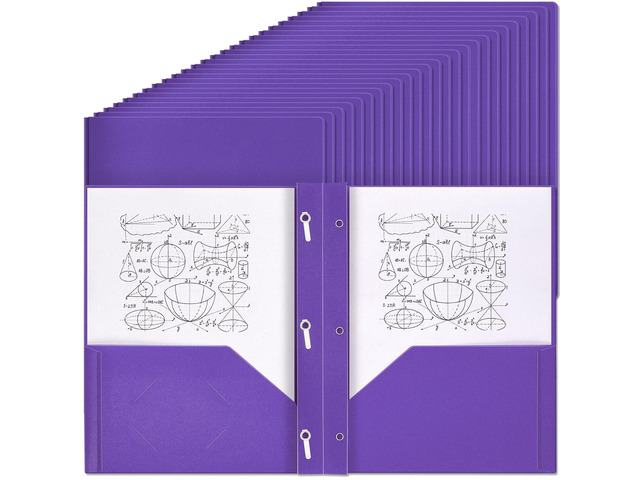 150 Pack Plastic Folders with Prongs Heavy Duty Plastic 2 Pocket Folder with 3 Prongs, Business Card Slot for Back to School Office Home 11.6 x 9.5...