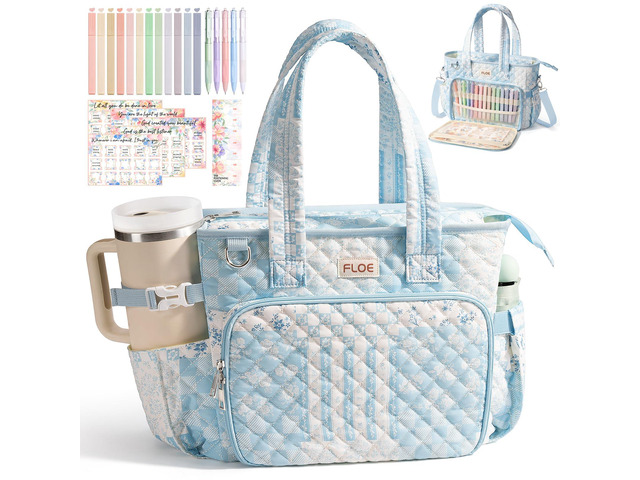Large Bible Tote Bag for Women Bible Cover Case, Quilted Church Tote Bags Bible Study Supplies Journaling Kit Puffer Bible Carry Case w/Strap...