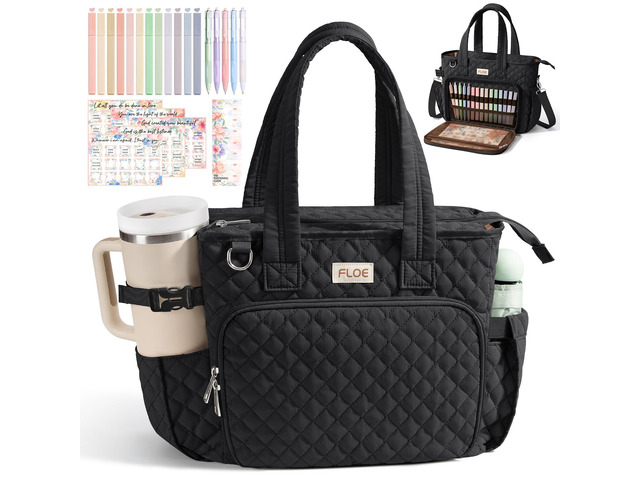 Large Bible Tote Bag for Women Bible Cover Case, Quilted Church Tote Bags Bible Study Supplies Journaling Kit Puffer Bible Carry Case w/Strap...