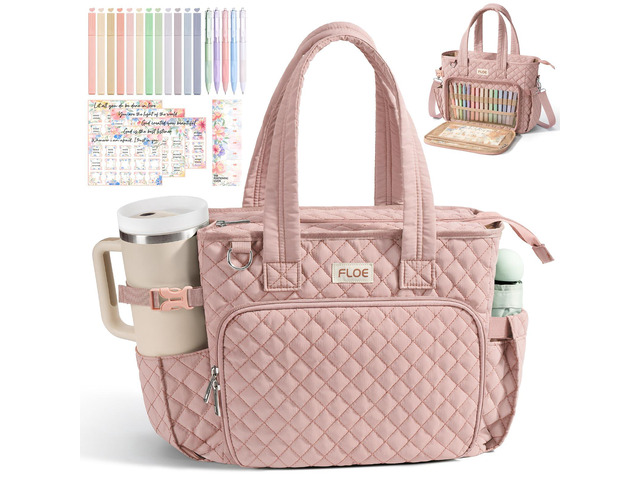 Large Bible Tote Bag for Women Bible Cover Case, Quilted Church Tote Bags Bible Study Supplies Journaling Kit Puffer Bible Carry Case w/Strap...