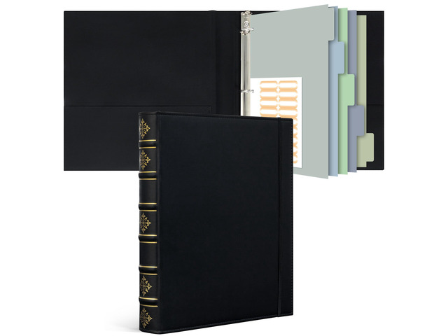 Vintage Leather 3 Ring Binder 1 Inch, Hardback D Ring Binder with Pockets and 5 Tab Dividers, Book Style Document Organizer Fits Letter Size Paper...