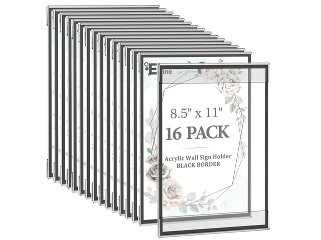 16 Pack 8.5 x 11 Acrylic Sign Holder Wall Mount, Black Acrylic Picture Frame for Photo Menu Flyer Display, Wedding Party Home Hotel Store(with...