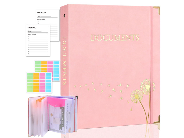 Important Document Organizer 3 Ring Linen Binders Folio File Folders Pink Expanding File Storage Holder in Case If I Die Binder with 9 Pockets,...