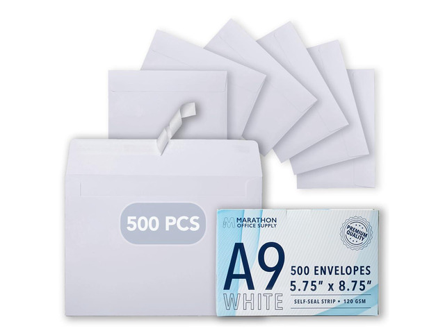 MOS White A9 Envelopes (5.75 x 8.75 Inch) 500 Pack, Self-Seal Heavyweight for 5.5 x 8.5 Cards, Half Fold Greeting Cards, Photos, Booklets, Wedding...
