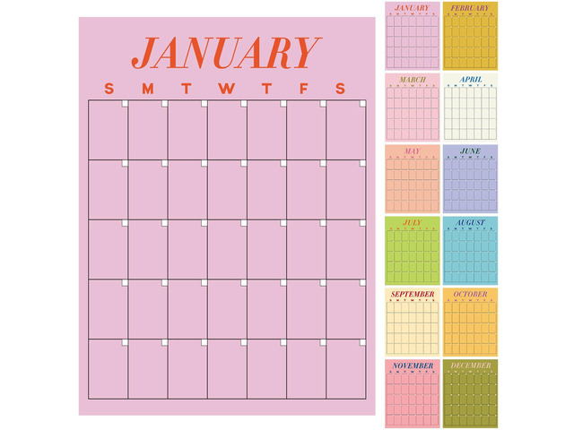 12 Pcs Undated Calendars 16'x20' Large Erasable Wall Calendar 12 Month Classroom Dry Ease Reusable Planning Colorful Yearly Blank Planner Reserved...