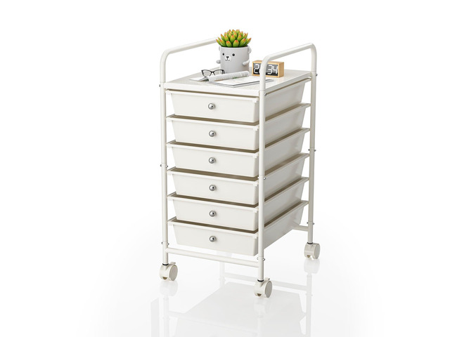 Rolling Storage Cart with Drawers 6-Tier Lock Wheels Office White Utility Cart with 6 Drawers & 2 Lockable Caster, Multipurpose Mobile Drawer Cart...