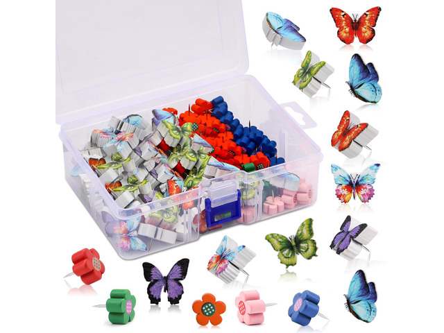 Push Pins for Bulletin Board, Thumb Tacks Wooden Decorative Push Pins Flower & Butterfly Thumb Tacks for Bulletin Boards for Wall Cork Board,...